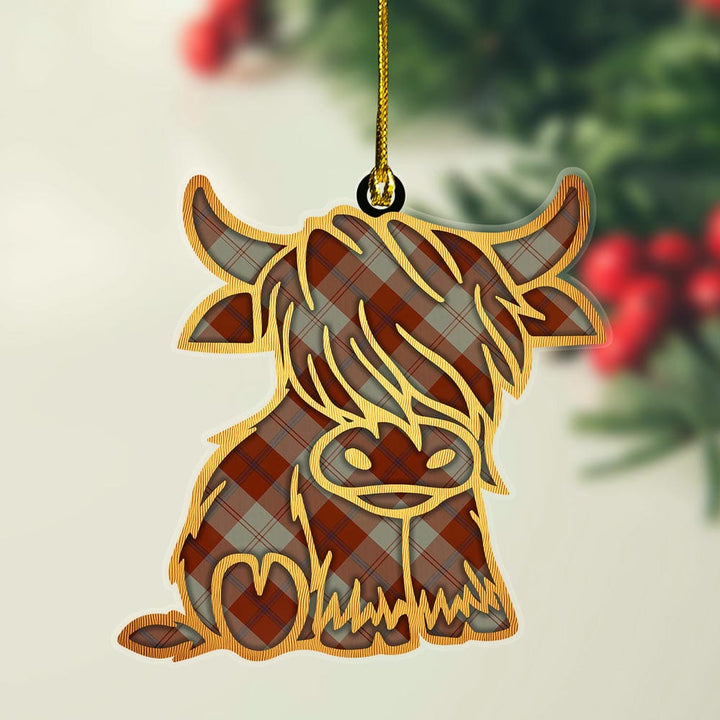 Scottish Davidson Dress Dancers Clan Tartan Highland Cow Ornament Tartan Plaid