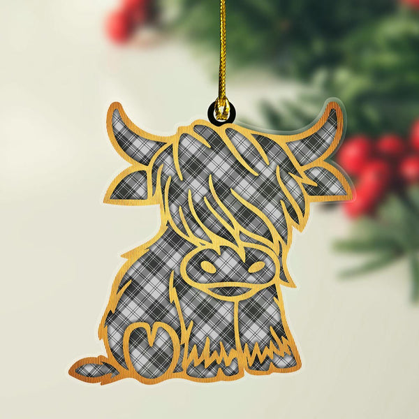 Scottish Douglas Grey Modern Clan Tartan Highland Cow Ornament Tartan Plaid