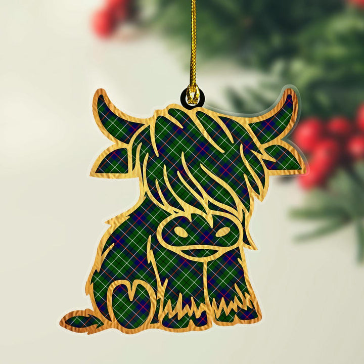 Scottish Duncan Modern Clan Tartan Highland Cow Ornament Tartan Plaid