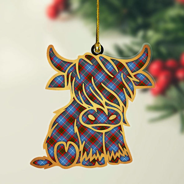 Scottish Edinburgh District Clan Tartan Highland Cow Ornament Tartan Plaid