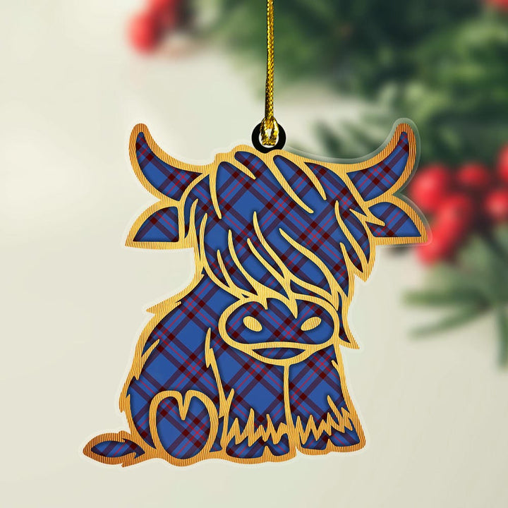 Scottish Elliot Modern Clan Tartan Highland Cow Ornament Tartan Plaid