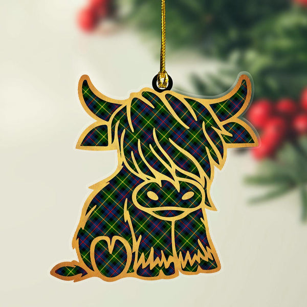 Scottish Farquharson Modern Clan Tartan Highland Cow Ornament Tartan Plaid