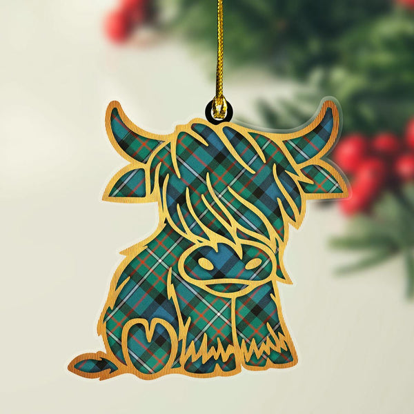 Scottish Ferguson Ancient Clan Tartan Highland Cow Ornament Tartan Plaid