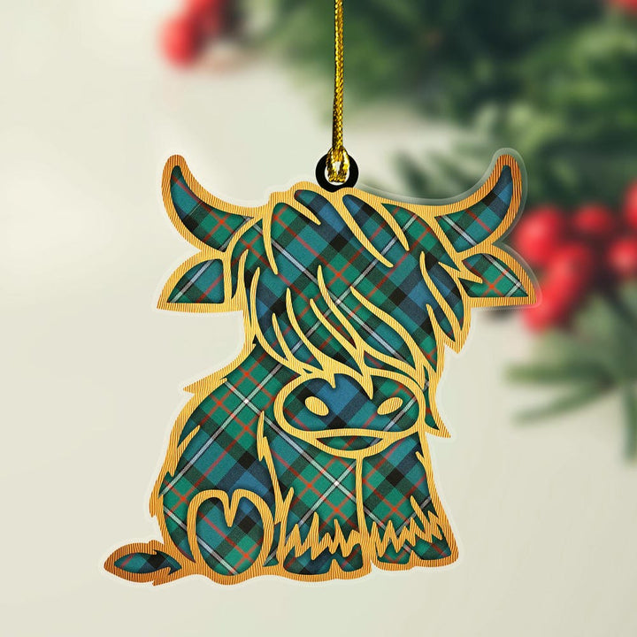 Scottish Ferguson Ancient Clan Tartan Highland Cow Ornament Tartan Plaid