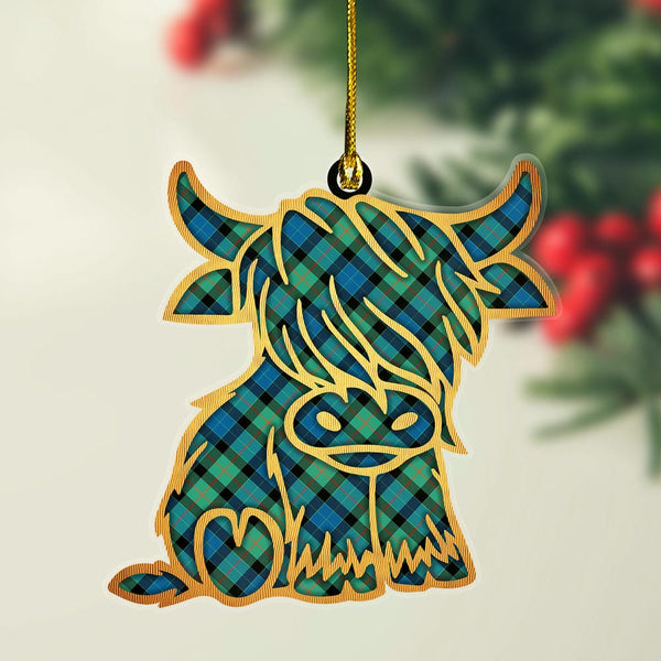 Scottish Gunn Ancient Clan Tartan Highland Cow Ornament Tartan Plaid