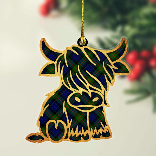 Scottish Gunn Modern Clan Tartan Highland Cow Ornament Tartan Plaid