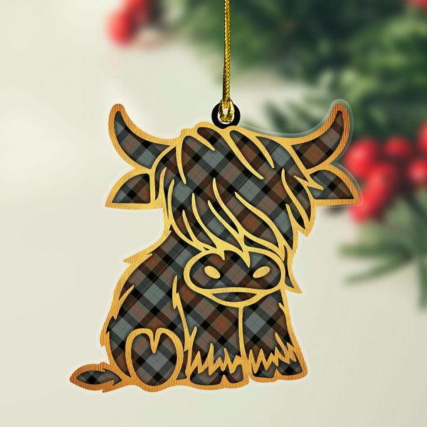 Scottish Gunn Weathered Clan Tartan Highland Cow Ornament Tartan Plaid