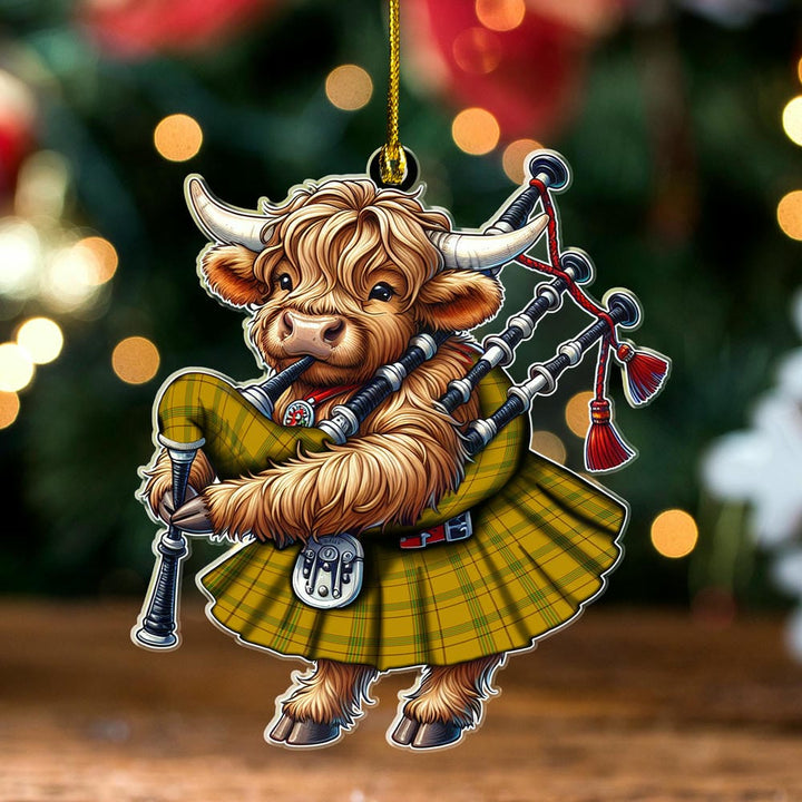 Scottish Houston Clan Tartan Ornament Highland Cow Playing Bagpipes Tartan Plaid