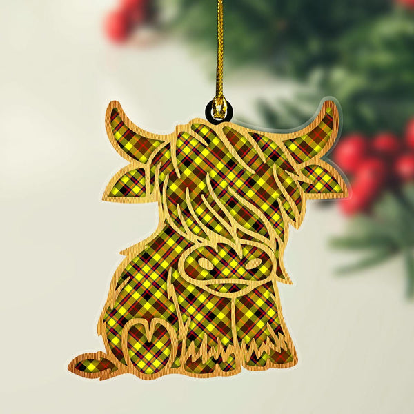 Scottish Jardine Clan Tartan Highland Cow Ornament Tartan Plaid