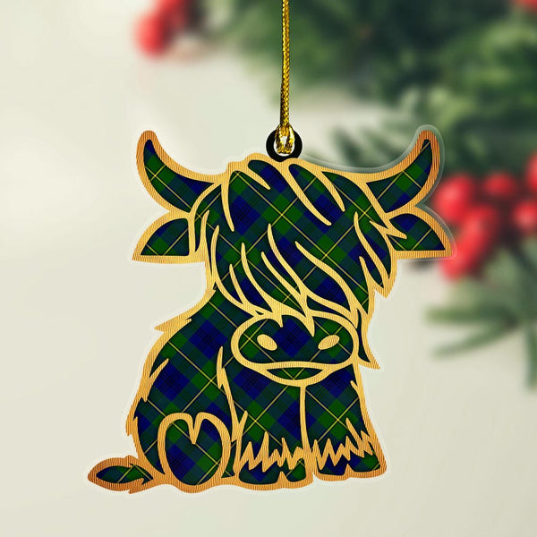 Scottish Johnston Modern Clan Tartan Highland Cow Ornament Tartan Plaid