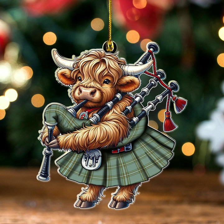 Scottish Kelly Dress Clan Tartan Ornament Highland Cow Playing Bagpipes Tartan Plaid