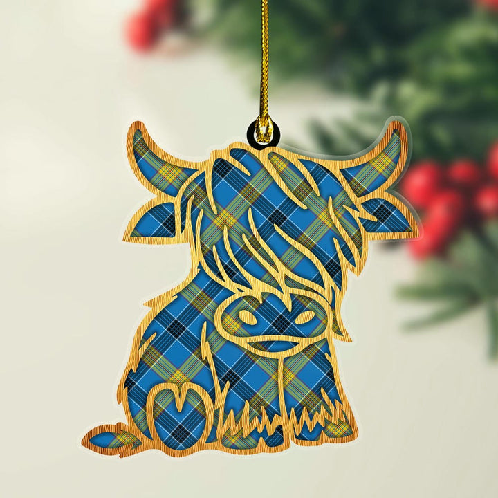 Scottish Laing Clan Tartan Highland Cow Ornament Tartan Plaid