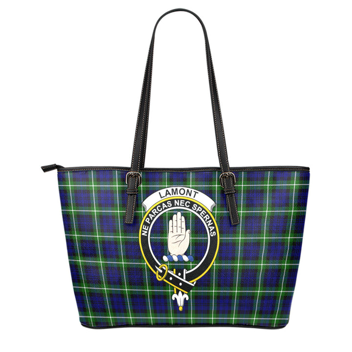 Scottish Lamont Clan Crest Tartan Leather Tote Tartan Plaid