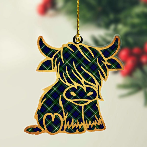 Scottish Lamont Modern Clan Tartan Highland Cow Ornament Tartan Plaid