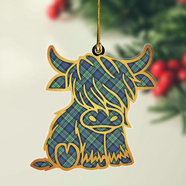 Scottish Leslie Hunting Ancient Clan Tartan Highland Cow Ornament Tartan Plaid