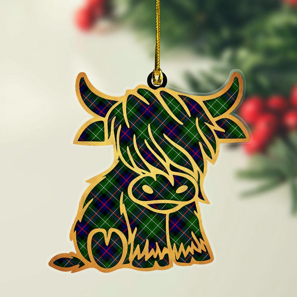 Scottish Leslie Hunting Clan Tartan Highland Cow Ornament Tartan Plaid