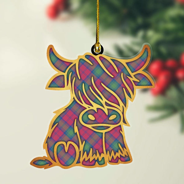 Scottish Lindsay Ancient Clan Tartan Highland Cow Ornament Tartan Plaid