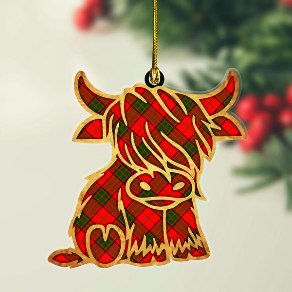 Scottish Maxwell Modern Clan Tartan Highland Cow Ornament Tartan Plaid
