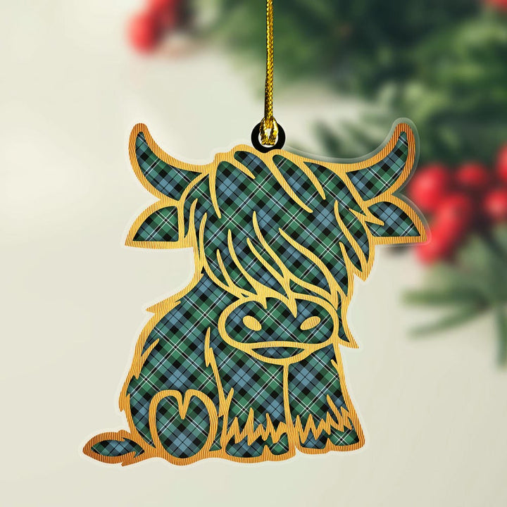 Scottish Melville Clan Tartan Highland Cow Ornament Tartan Plaid