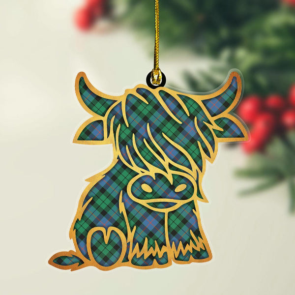 Scottish Morrison Ancient Clan Tartan Highland Cow Ornament Tartan Plaid
