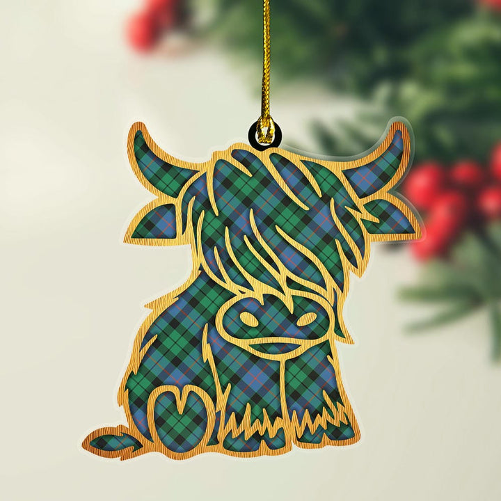 Scottish Morrison Ancient Clan Tartan Highland Cow Ornament Tartan Plaid