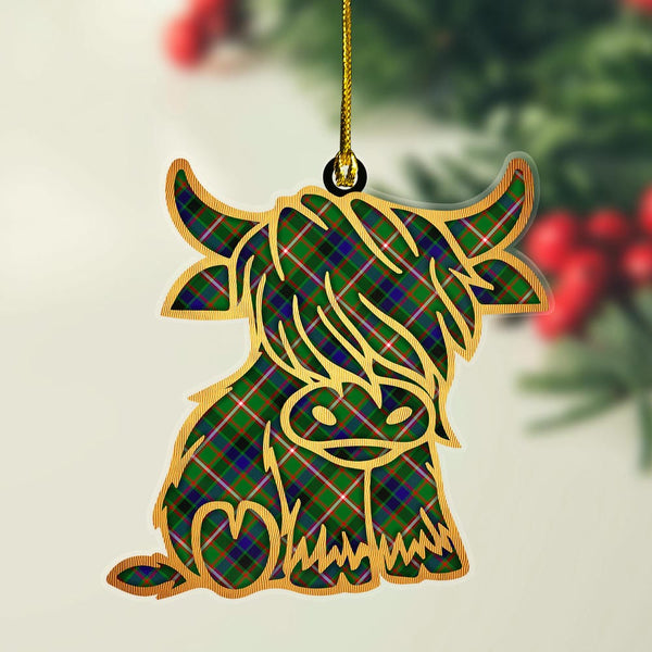Scottish Reid Green Clan Tartan Highland Cow Ornament Tartan Plaid