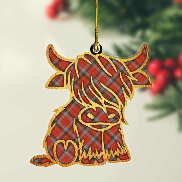 Scottish Robertson Weathered Clan Tartan Highland Cow Ornament Tartan Plaid