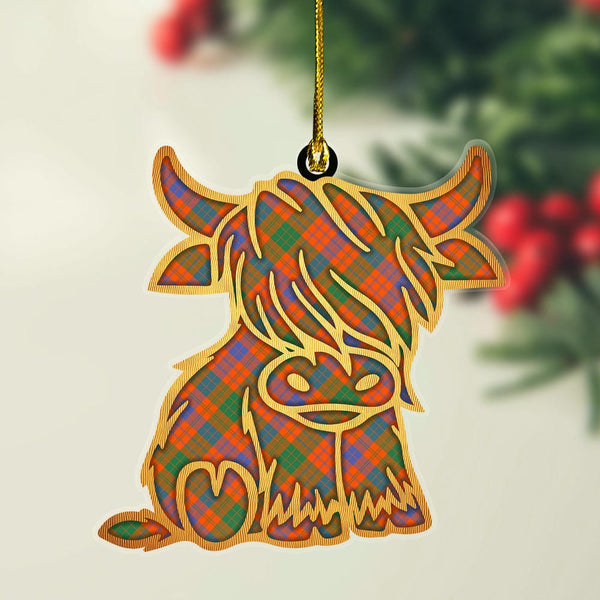 Scottish Ross Ancient Clan Tartan Highland Cow Ornament Tartan Plaid
