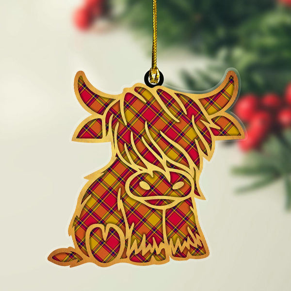 Scottish Scrymgeour Clan Tartan Highland Cow Ornament Tartan Plaid