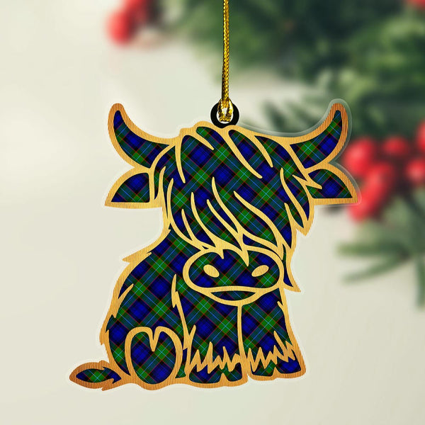 Scottish Sempill Modern Clan Tartan Highland Cow Ornament Tartan Plaid