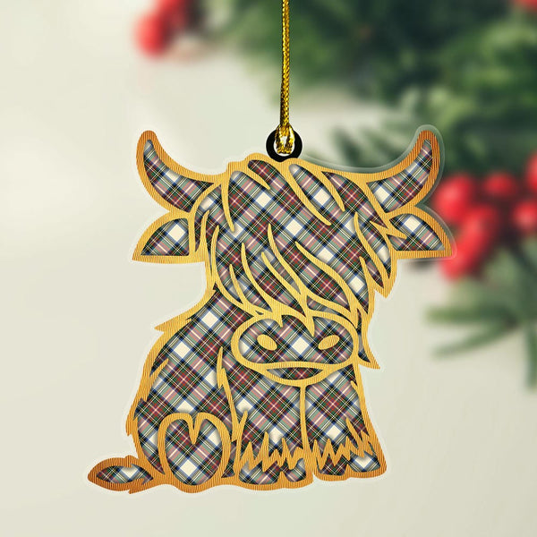 Scottish Stewart Dress Ancient Clan Tartan Highland Cow Ornament Tartan Plaid