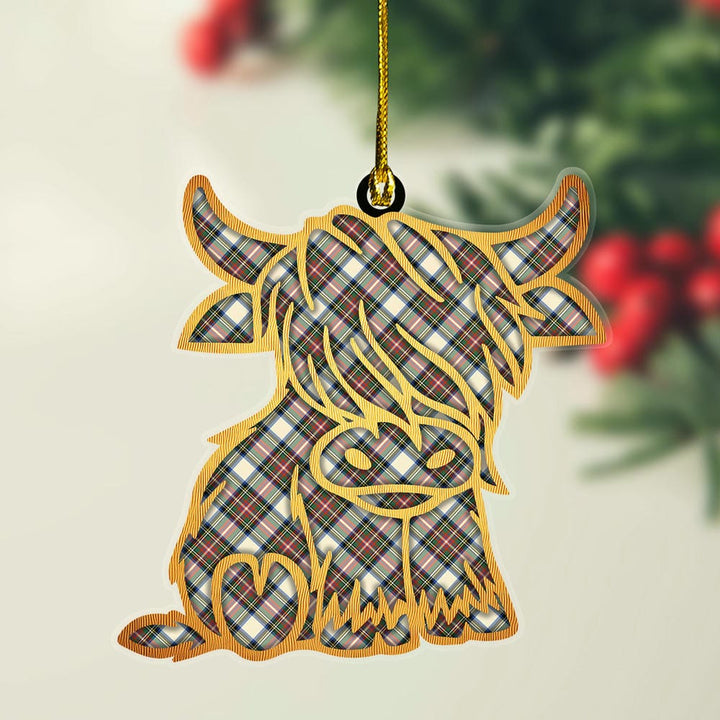 Scottish Stewart Dress Ancient Clan Tartan Highland Cow Ornament Tartan Plaid