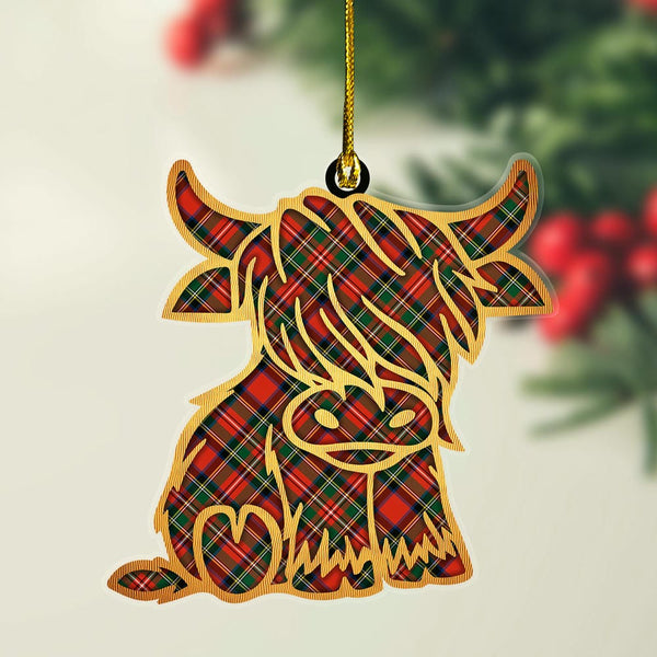 Scottish Stewart Royal Modern Clan Tartan Highland Cow Ornament Tartan Plaid