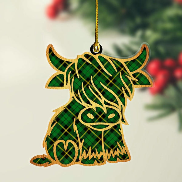 Scottish Wallace Hunting - Green Clan Tartan Highland Cow Ornament Tartan Plaid