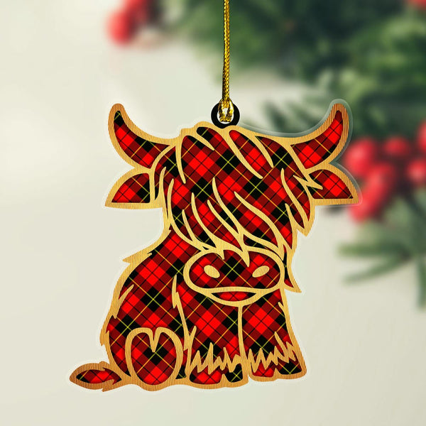 Scottish Wallace Hunting - Red Clan Tartan Highland Cow Ornament Tartan Plaid