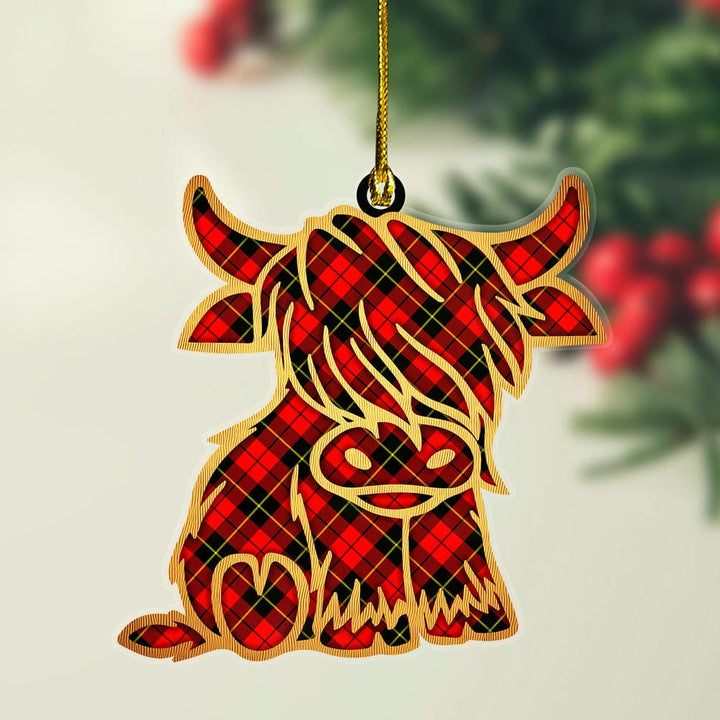 Scottish Wallace Hunting - Red Clan Tartan Highland Cow Ornament Tartan Plaid