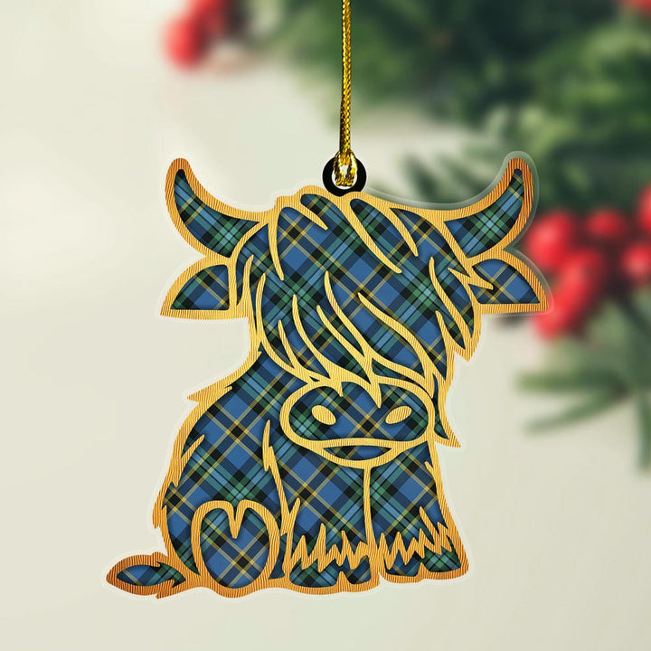 Scottish Weir Ancient Clan Tartan Highland Cow Ornament Tartan Plaid