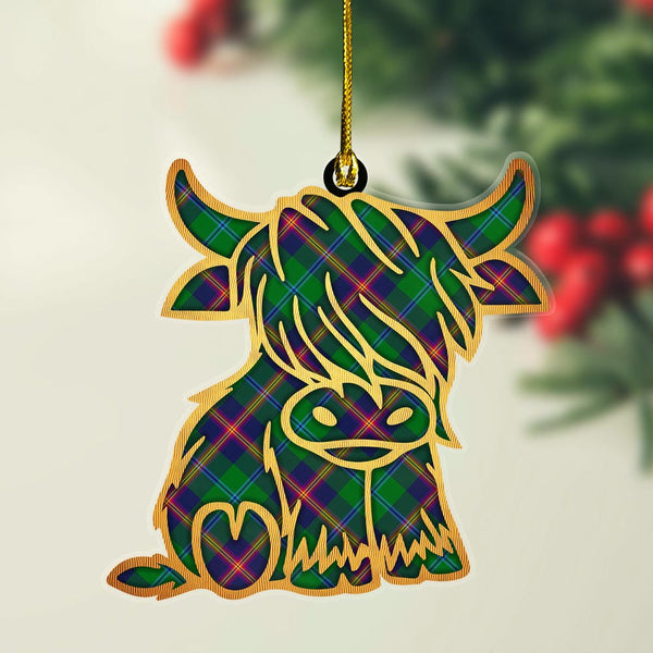 Scottish Young Modern Clan Tartan Highland Cow Ornament Tartan Plaid