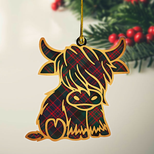 Scottish MacDonald Modern Clan Tartan Highland Cow Ornament