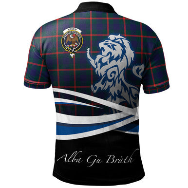 Scottish Agnew Modern Clan Crest Tartan Polo Shirt - Scotland Lion Back Side Tartan Plaid