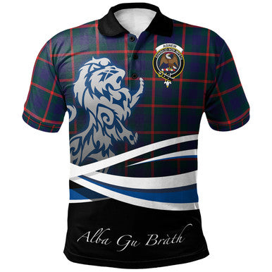 Scottish Agnew Modern Clan Crest Tartan Polo Shirt - Scotland Lion Front Side Tartan Plaid