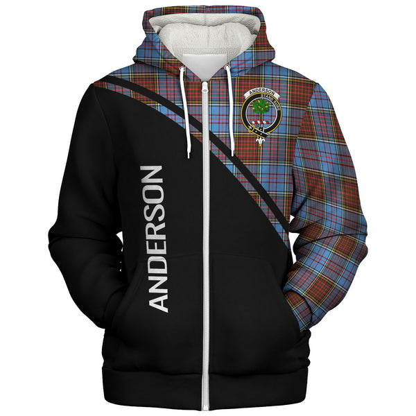 Scottish Anderson Clan Crest Tartan Curve Sherpa Hoodie Back Side Tartan Plaid