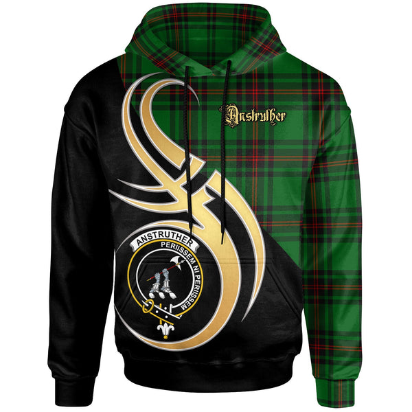 Scottish Anstruther Clan Crest Tartan Hoodie - Believe In Me Front Side Tartan Plaid