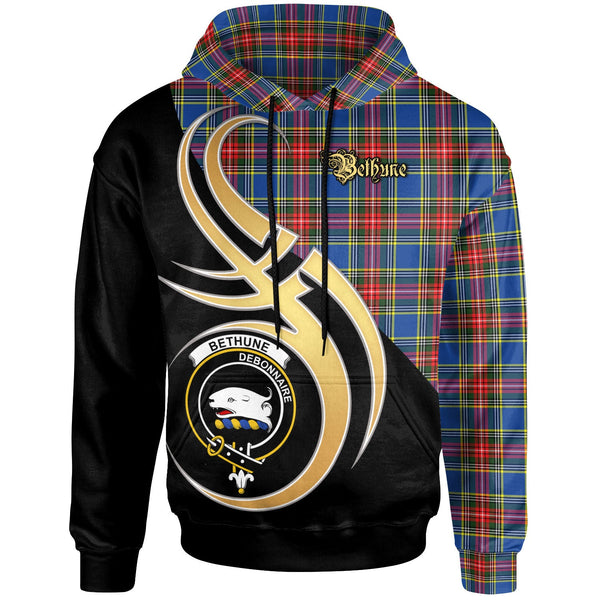 Scottish Bethune Clan Crest Tartan Hoodie - Believe In Me Front Side Tartan Plaid