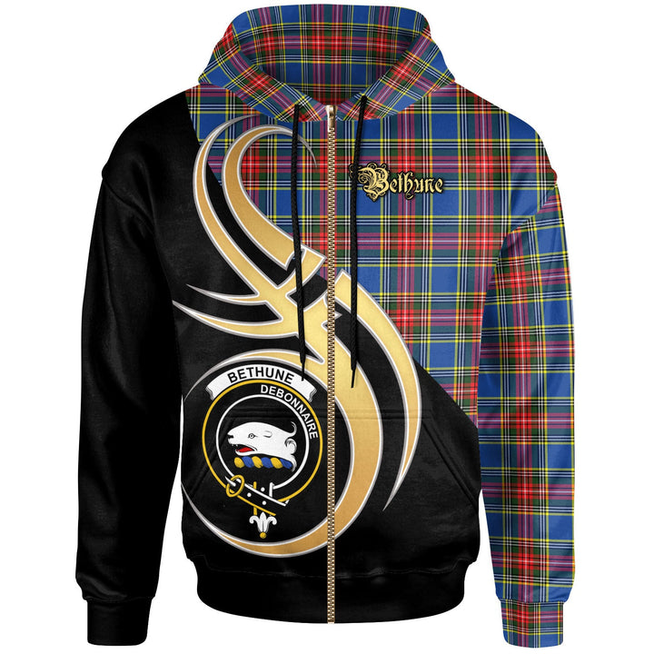 Scottish Bethune Clan Crest Tartan Hoodie - Believe In Me Zip-up Tartan Plaid