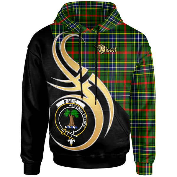 Scottish Bisset Clan Crest Tartan Hoodie - Believe In Me Front Side Tartan Plaid