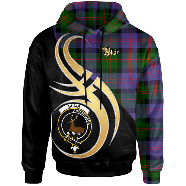 Scottish Blair Clan Crest Tartan Hoodie - Believe In Me Front Side Tartan Plaid