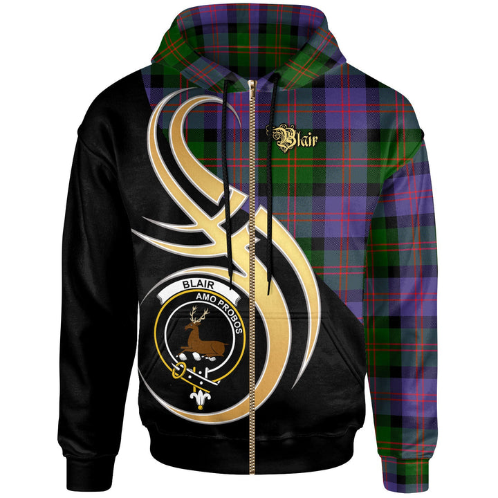 Scottish Blair Clan Crest Tartan Hoodie - Believe In Me Zip-up Tartan Plaid
