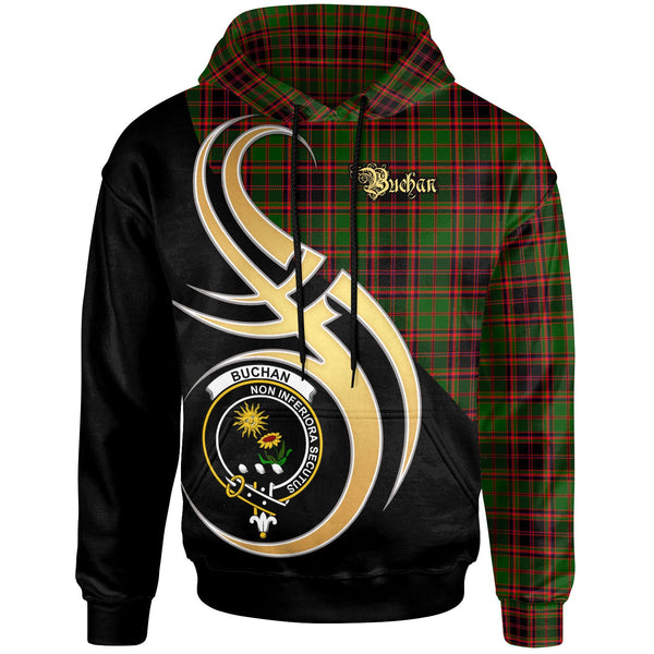 Scottish Buchan Clan Crest Tartan Hoodie - Believe In Me Front Side Tartan Plaid