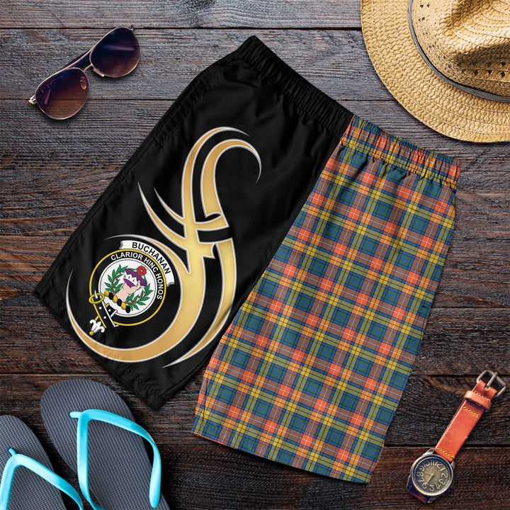 Scottish Buchanan Ancient Clan Crest Tartan Believe in Me Men's Shorts Tartan Plaid 2